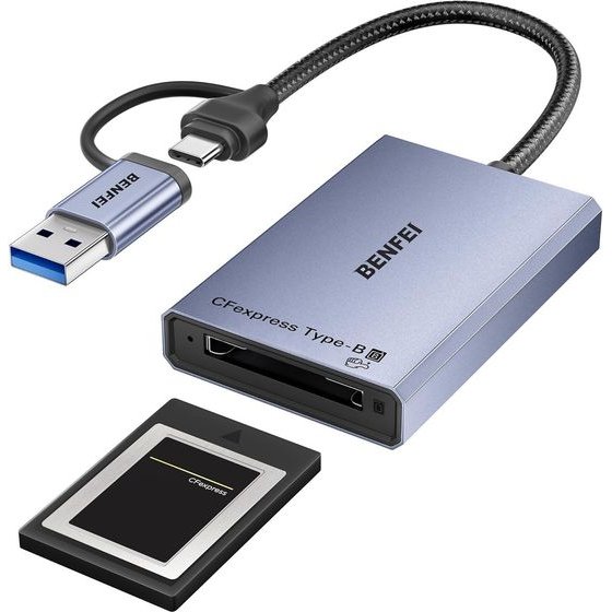 Benfei Card Reader USB-C USB-A 3.2 Gen 2 For Cfexpress Type B 10GBps gray
