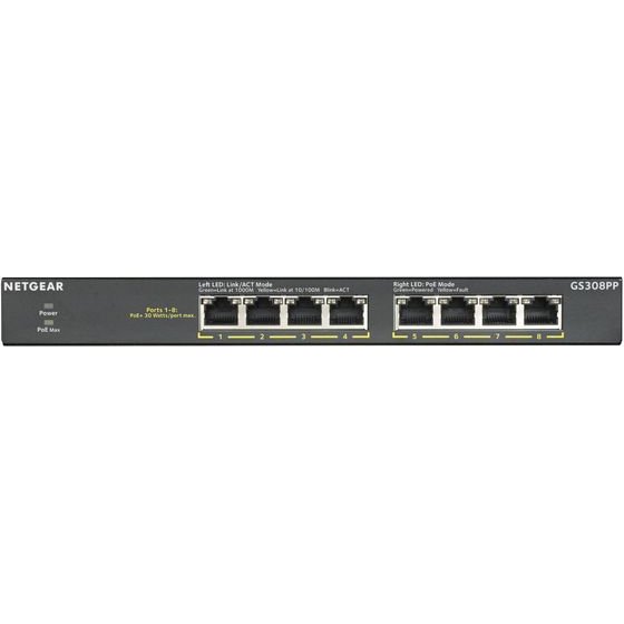 NETGEAR Switch GS308PP / Black - (GS308PP-100EUS)