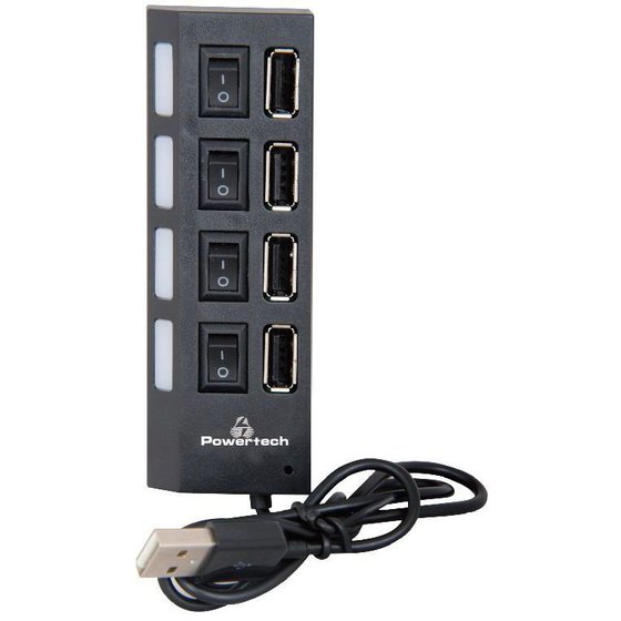 POWERTECH USB 2.0V HUB 4 PORT �� �������� ON/OFF - (PT-112)