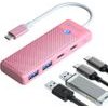 Orico PAPW2AC-C3-C3 Usb Hub 4-Port 2x USB-A 3.0 1x USB-C 3.0 With USB-C Pd 100W Charging 0.15m - Pink -PAPW2AC-C3-015-PK-Ep - (ORICO-PAPW2AC-C3-015-PK-EP)