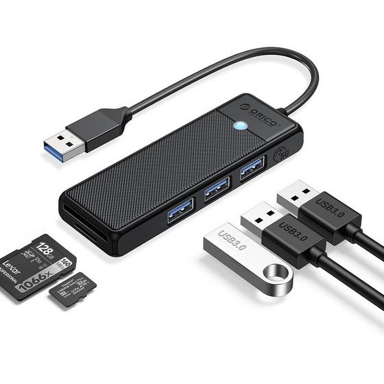 Orico PAPW3AT-U3 Usb Hub 4-Port 3x USB-A 3.0 With microSD/Sd Card Reader 1 m - Black -PAPW3AT-U3-10-BK-Ep - (ORICO-PAPW3AT-U3-10-BK-EP)
