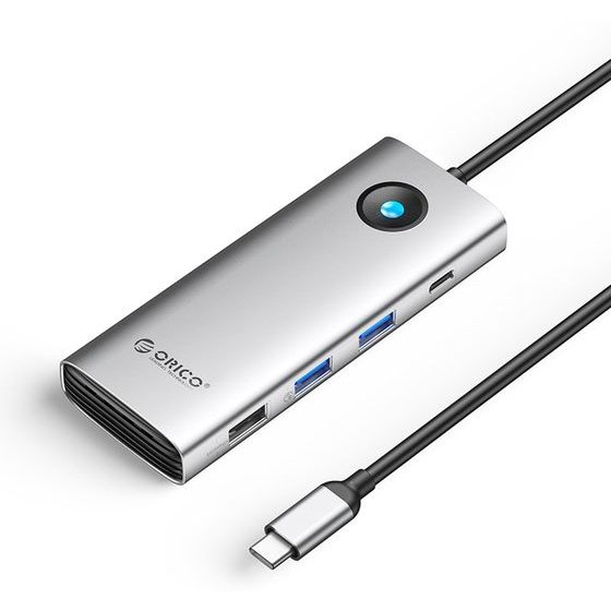 Orico PW11 8in1 USB-C Docking Station 2x USB-A 3.0 1x USB-A 2.0 1x USB-C 3.0 1x USB-C Pd 100W 1x Hdmi 4K 60Hz 1x Vga 1080P 60Hz 1x RJ45 Gigabit Ethernet - Silver -PW11-8PC-SV-Ep - (ORICO-PW11-8PC-SV-EP)
