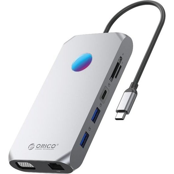 Orico Xcr 12in1 Rgb USB-C Docking Station 3x USB-A 3.1 1x USB-A 2.0 1x USB-C Pd 100 W 1x USB-C 3.1 1x Hdmi 1.4 4K 30Hz 1x Vga 1080p 1x microSD/Sd 3.0 1x Rj Gigabit Ethernet 1x Audio Ctia 3.5 Mm - Gray -XCR-X2-GY-Bp - (ORICO-XCR-X2-GY-BP)