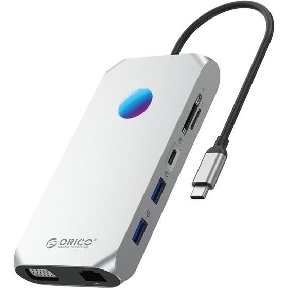 Orico Xcr 12in1 Rgb USB-C Docking Station 3x USB-A 3.1 1x USB-A 2.0 1x USB-C Pd 100 W 1x USB-C 3.1 1x Hdmi 1.4 4K 30Hz 1x Vga 1080p 1x microSD/Sd 3.0 1x Rj Gigabit Ethernet 1x Audio Ctia 3.5 Mm - Silver -XCR-X2-SV-Bp - (ORICO-XCR-X2-SV-BP)