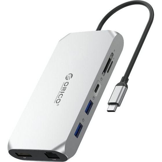 Orico Xcr 12in1 USB-C Docking Station 2x USB-A 3.1 1x USB-A 2.0 1x USB-C Pd 100W 1x USB-C 3.1 2x Hdmi 2.0 4K 60 Hz 1x Displayport 1.4 4K 60 Hz 1x Sd 3.0 1x Microsd 3.0 1x RJ45 Gigabit Ethernet 1x Audio Ctia 3.5 Mm - Silver -XCR-X33-SV-Bp -