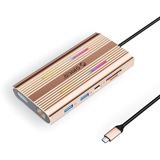 Orico Xdr 12in1 Rgb USB-C Docking Station USB-A USB-C 2x Hdmi 4K 60 Hz Displayport 4K 60 Hz RJ45 Gigabit Pd 100W Sd And Microsd Card Reader - Rose Gold -XDR-X3-RG-Bp - (ORICO-XDR-X3-RG-BP)