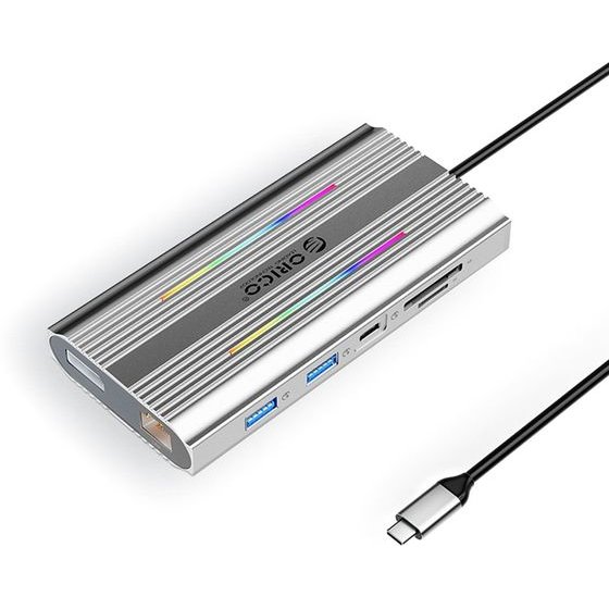 Orico Xdr 12in1 Rgb USB-C Docking Station USB-A USB-C 2x Hdmi 4K 60 Hz Displayport 4K 60 Hz RJ45 Gigabit Pd 100W Sd And Microsd Card Reader - Silver -XDR-X3-SV-Bp - (ORICO-XDR-X3-SV-BP)