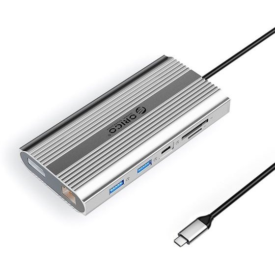 Orico Xdr 12in1 USB-C Docking Station USB-A USB-C 2x Hdmi 4K 60Hz Displayport 4K 60Hz RJ45 Gigabit Pd 100W Sd And Microsd Card Reader - Silver -XDR-X33-SV-Bp - (ORICO-XDR-X33-SV-BP)
