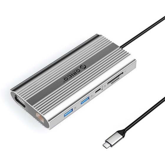Orico Xdr 12in1 USB-C Docking Station USB-A USB-C Hdmi 4K Vga RJ45 Gigabit Pd 100W Sd And Microsd Card Reader - Silver -XDR-X22-SV-Bp - (ORICO-XDR-X22-SV-BP)